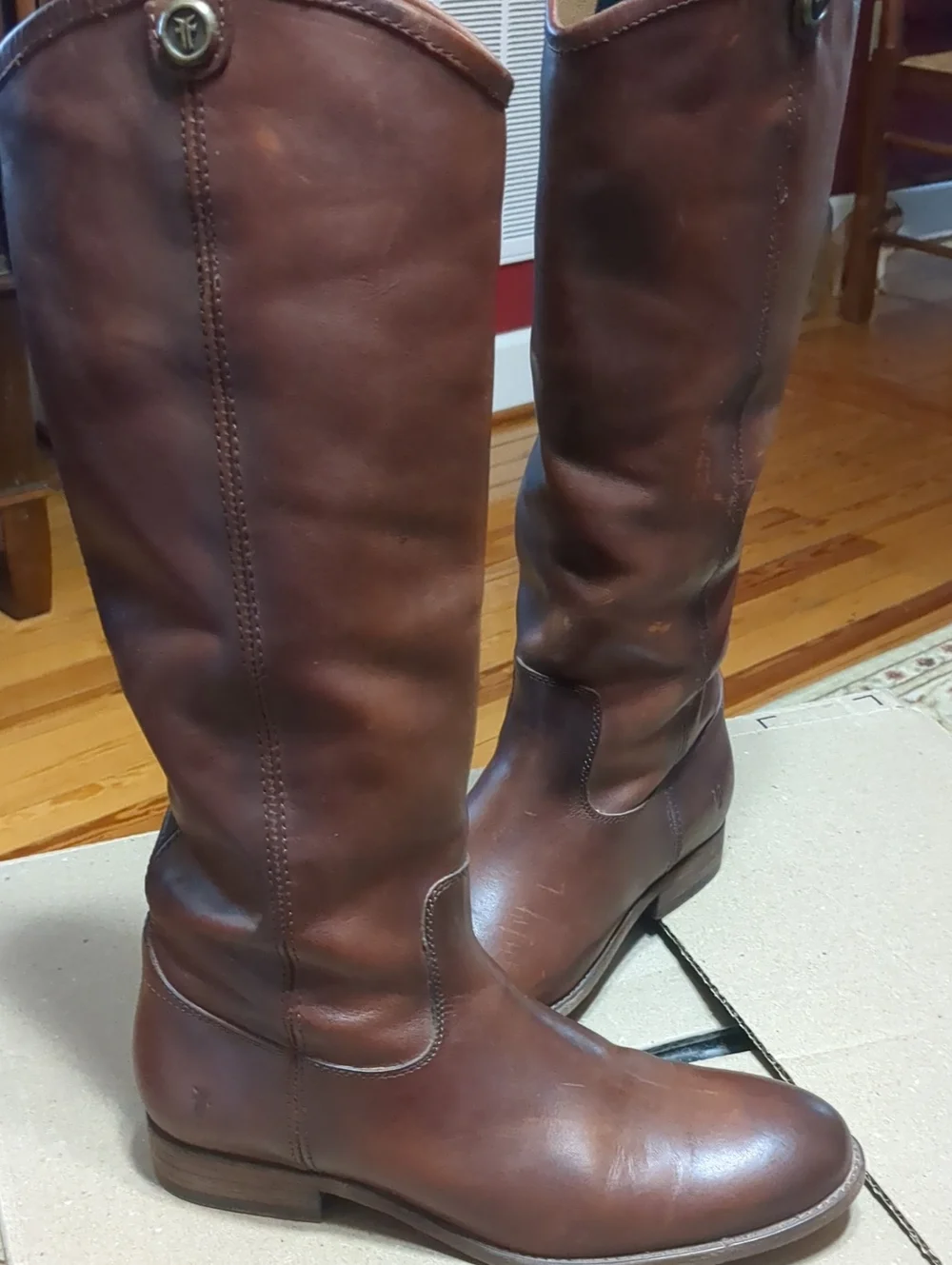 Frye Melissa Brown Leather Knee-High Riding Boots - Women